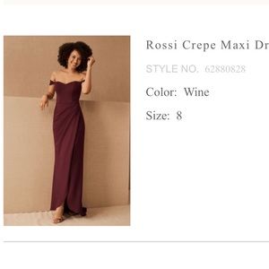 BHLDN Rossi Crepe Maxi Dress - Bridesmaid dress or Black Tie dress
